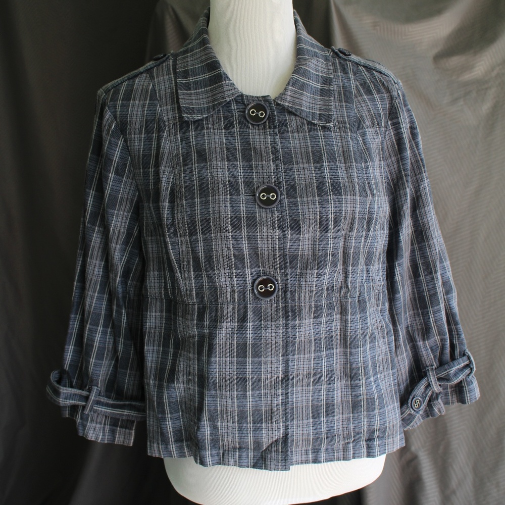 High Waist 3/4 Sleeve Plaid Blazer Jacket